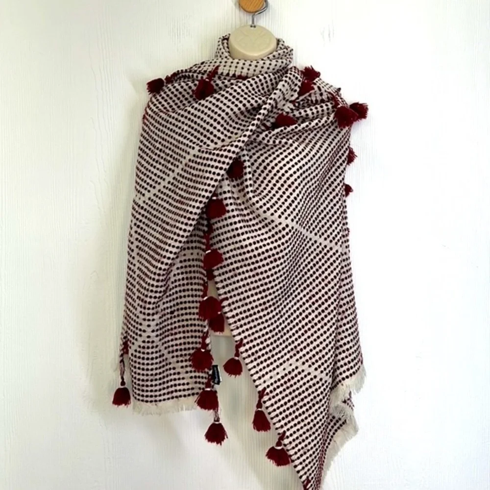 Madewell - Burgundy and Ivory Woven and Tassel Large Scarf Size Onesize